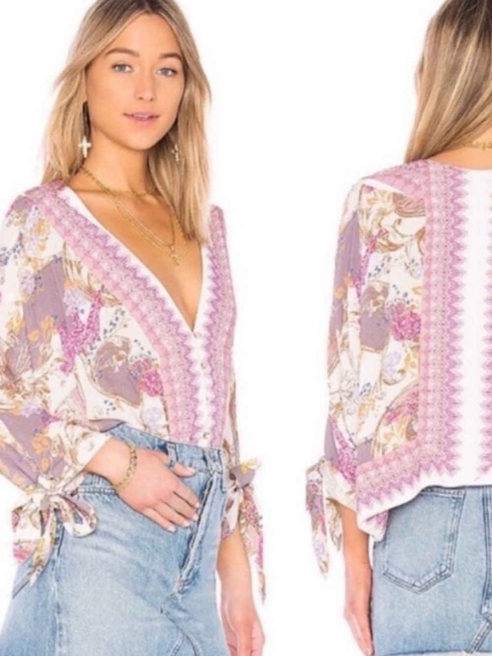 BOGO! Free People Catch Me If You Can Boho Mixed Print Blouse M